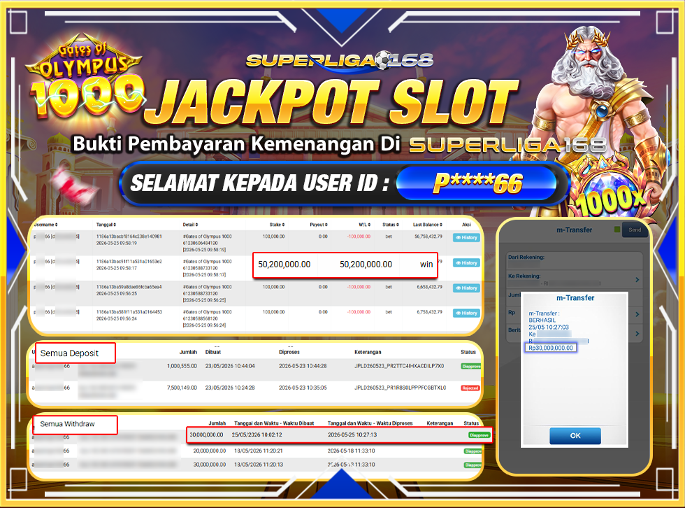SUPERLIGA168 JACKKPOT GATES OF OLYMPUS 1000 Rp.30,000,000LUNAS